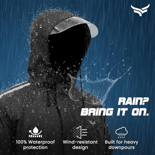 Image of Xtrim Rain Jacket Set for Men with Hood, Waterproof Top & Bottom Raincoat Suit, Windproof Polyester PVC Rainwear with Reflective Trim, Lightweight Foldable Outdoor Rain Gear for Bike Riding & Travel