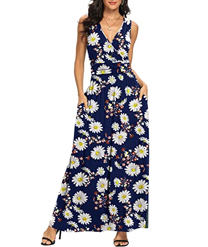 Image of LILBETTER Women Sleeveless Deep V Neck Loose Plain Long Maxi Casual Dress