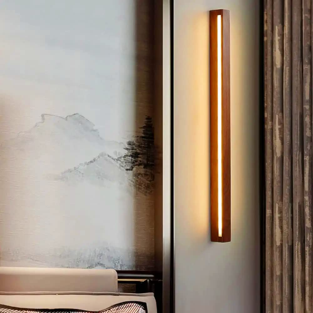 Aplique de pared lineal LED de madera con pantalla acrílica para interiores modernos