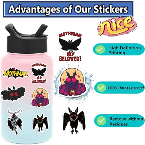 Calcomanías de Mothman para decorar tu monopatín, botella de agua y objetos personales 4