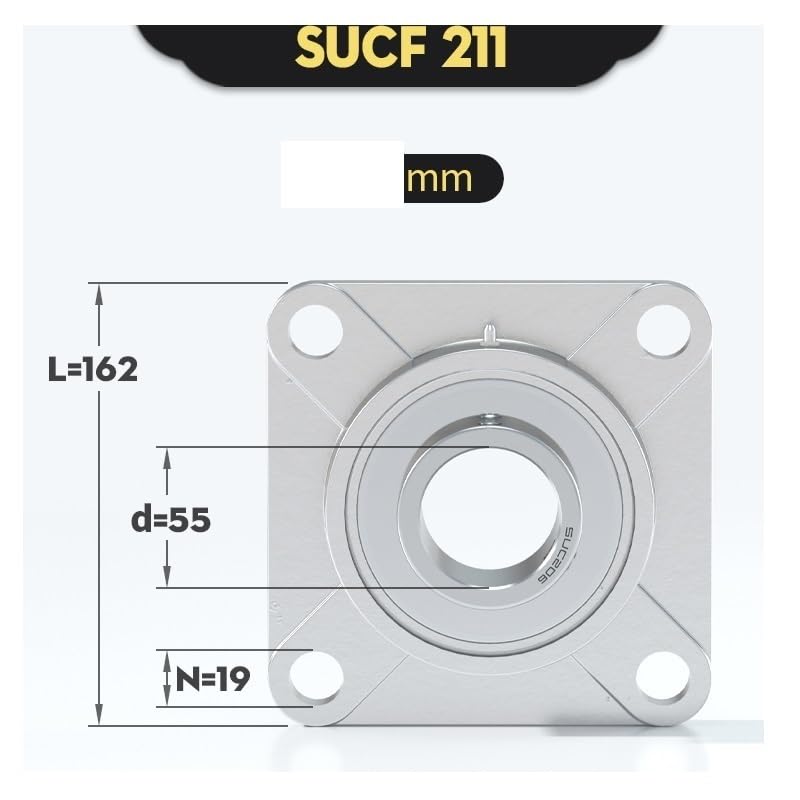 DINGGUANGHE Pillow Block Bearing Unit SUCF203/204/205/206/207/208/209/210/211/SUCF212 Mounted Housing Outer Spherical Square Bearing(SUCF211 ID55mm)