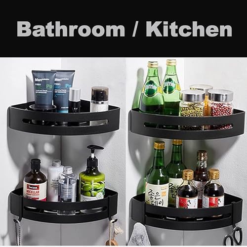 Image of TEKCOOL Bathroom Organiser, Plastic Self Adhesive Bathroom Shelf for Wall Corner, Washroom Organizer, Bathroom Rack Stand Without Drilling (Set of 2)