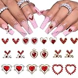Valentine's Day Nail Charms Heart Nail Art Charms 20Pcs, Glitter Red Love Heart Crystals Diamonds Nail Rhinestones 3D Metal Alloy Valentine's Day Nail Jewelry Nail Art Design DIY Decoration Supplies