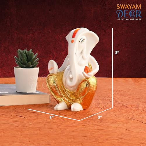 Image of Creating Ambiance Polyresin Marble Ganesh Idol, Vinayaka Statue | Auspicious Ganpati Murti For Living Room & Home Decor - Ganesh Idol For Diwali (8 Inches),Multicolour