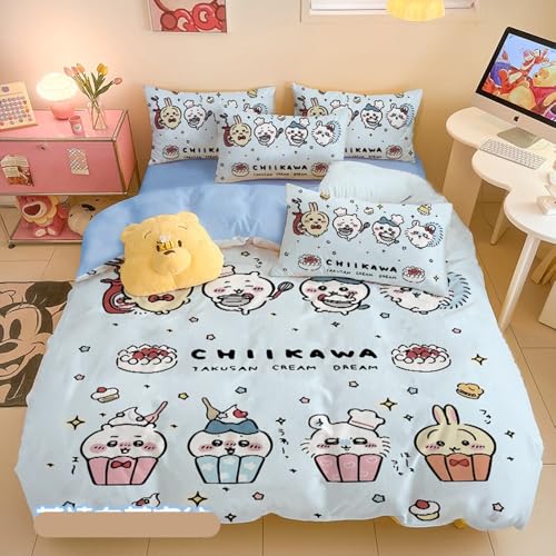 布団カバー シーツ 寝具カバーセット ちいかわ 枕カバー ハチワレ うさぎ モモンガ 掛け布団カバー 敷き布団カバー 寝具セット 寝具カバー フラットシーツ ピローケース ベッドカバーセット 掛けカバー くりまんじゅう 丸洗いOK 可愛い 猫3- 動物 お