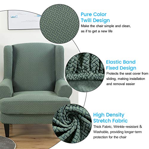 Wingback Chair Cover 2-Piece, Wing Chair Covers Armchair Chair Slipcovers Spandex Sofa Cover Furniture Protector Machine Washable Removable For Living Room, Bedroom,Hotel(Green) #TOP1