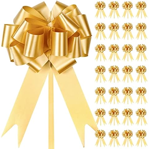 JJYHEHOT 30 PCS Christmas Gold Gift Wrap Bows, Pull Bows for Gift Wrapping, Large Decor Bow for Gift Baskets, Flower Bouquets, Birthday Present Box, Wedding Car Cover