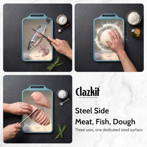 Image of Clazkit Stainless Steel & Wooden Dual Side Chopping Board with Handle | Food-Grade Stainless Steel & Natural Wood | Durable Kitchen Chopping Board for Vegetables, Fruits (36.5 x 23 x 0.1cm)