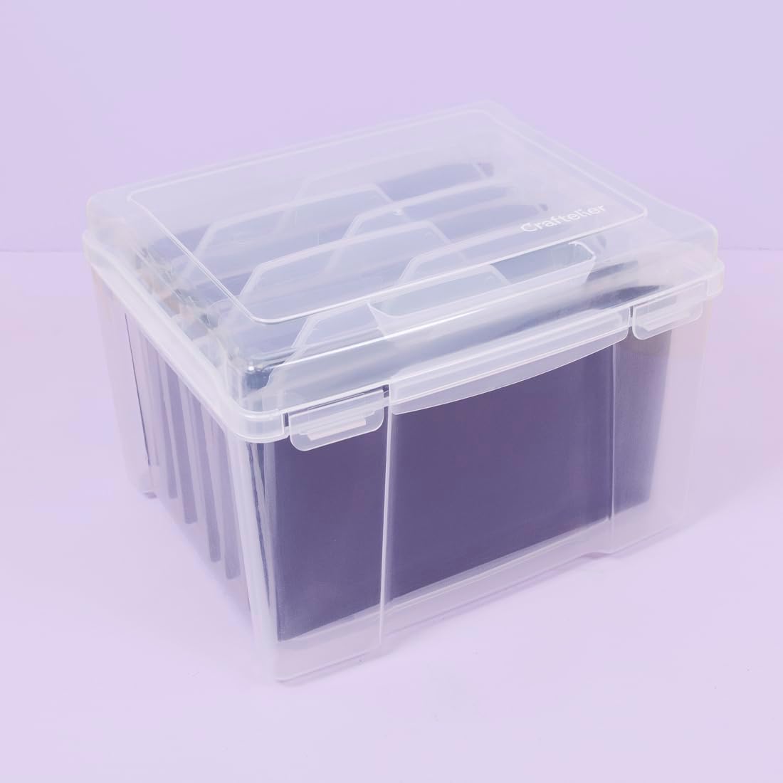 Craftelier - Die Storage Case for Scrapbooking Supplies with Magnetic Sheets | Includes 6 Dividers, 7 Envelopes and 7 Magnet Sheets | Durable Organizer Box for Stamps and Dies | Transparent Color