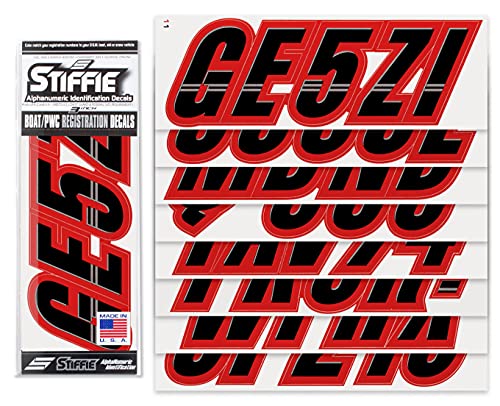 Image of STIFFIE Techtron Black /Red 3 inch Boat & PWC Registration Decals • Numbers Letters Stickers