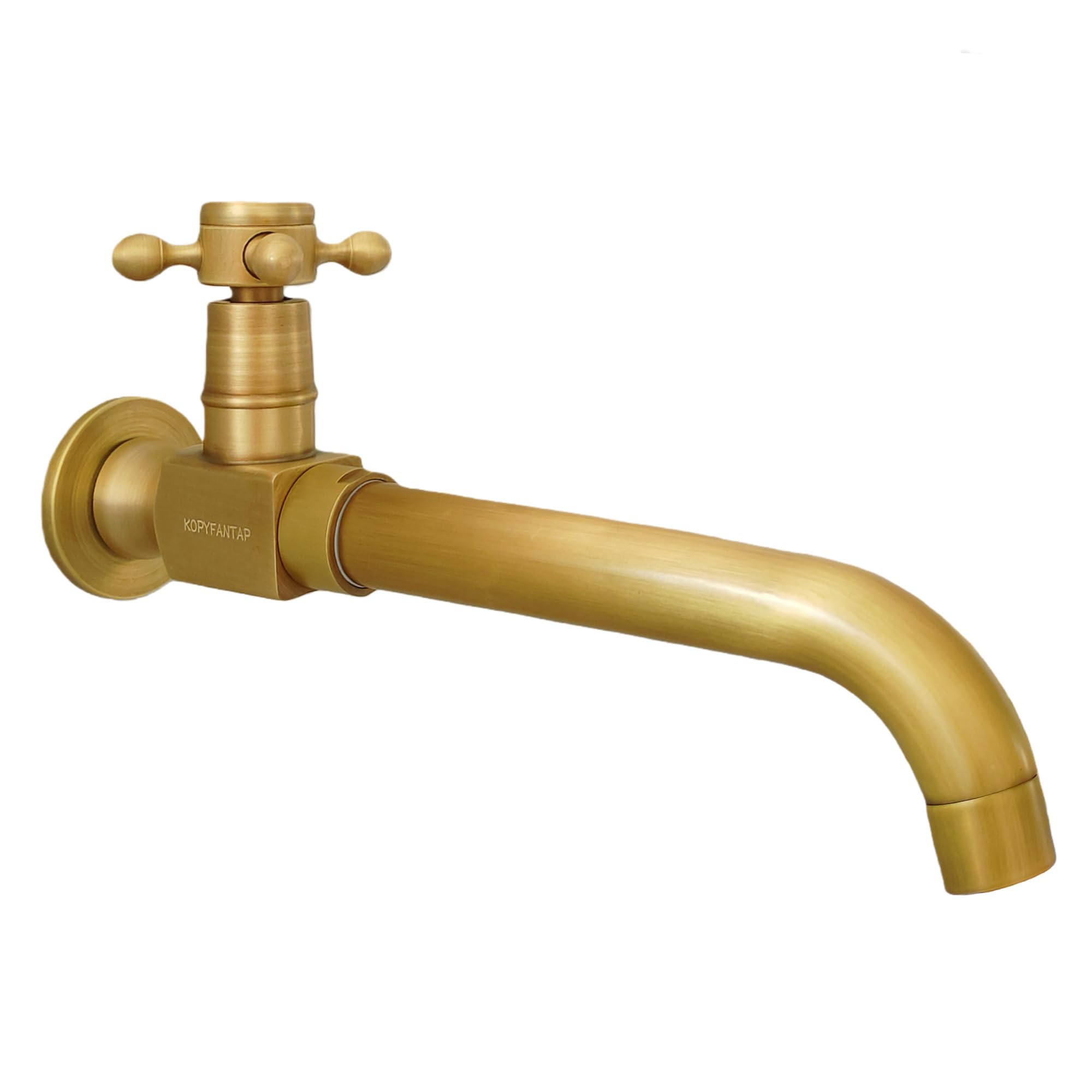 Rubinetto da Esterno a Muro in Ottone Antico, Rubinetto a Parete Giardino Acqua Fredda, Girevole a 360° Rubinetti Bronzo Lungo per Lavabo Lavello e piscina, 24cm