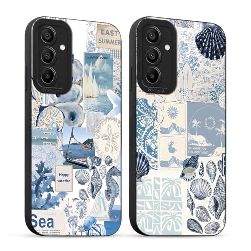 Yirlbey 2 Piezas Funda para Samsung Galaxy A14 5G Carcasa de Movil 6,8'' Dibujos Summer Collage Shell Diseño Aesthetic Linda, Capa Silicone Suave Antigolpes Slim para Mujer con Protector Camara Case