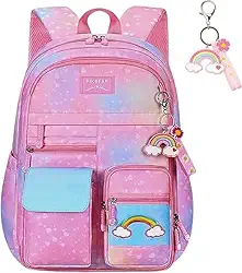 Mochila Escolar Infantil Menina Impermeável 41cm – Mochila Feminina Infantil Reforçada com Compartimentos, Abertura 180°, Multi Bolsos, Leve para Escola, Passeio e Viagem
