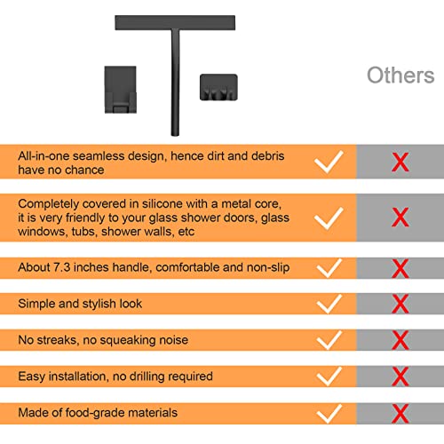 Anlynwooh Squeegee, Matte Black 9 Inch, Streak Free Cleaning, Shower Squeegee For Glass Doors, Bathroom, Shower Doors, Mirrors, Tiles And Car Windows,Silicone Squeegees,Shower Cleaner With 2 Hooks. #TOP5