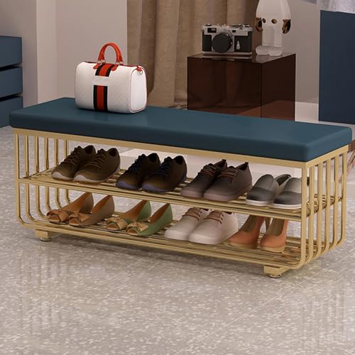 Banc d'entrée bleu de 80 cm idéal pour organiser vos chaussures en toute élégance au quotidien