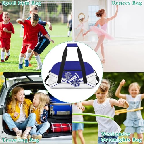 Kid Cheer Duffel Bag Travel Weekender Overnight Bag Sports Gym Bags for Girls Boys Personalized Gymnastics Sleepover Bags Waterproof Carry-on Handbags Collapsible Work Out Hanbag Blue Silvery White2