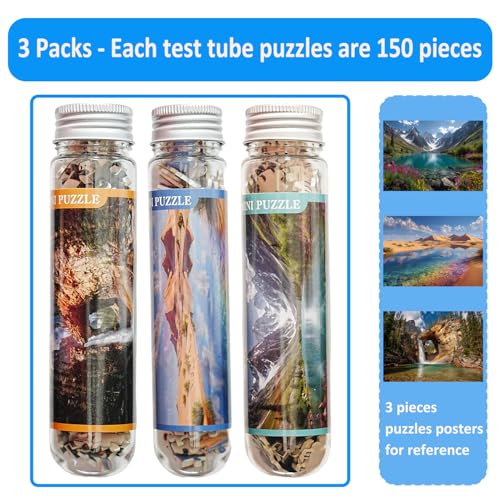 Rompecabezas pequeños para adultos mini piezas micro 3 paquetes | Rompecabezas pequeños desafiantes mini piezas pequeñas 150 piezas lagos montaña cascada naturaleza viaje rompecabezas 6 x 4 pulgadas miniatura 2