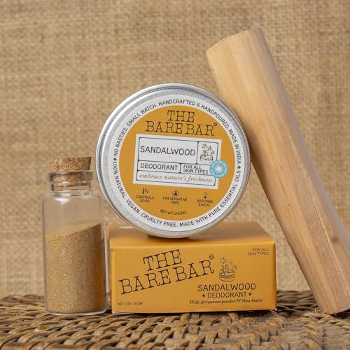 Image of The Bare Bar Sandalwood Deodorant - 20 gm | Woody floral Fragrance| Odor & Sweat Control | Gentle, Natural formula and Chemical free | Travel Mini Size Solid Deodorant for Men & Women