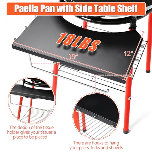 22 Inch Paella Pan Set,Paella Burner and Stand Set, Paella pan with lid,Paellera, Enameled Steel Paella Pan Paella Kit with Carry Bag,Built-In Ignitor Regulator Hose,20 Servings