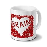 200 ml Füllvolumen Tasse mit Namen Brain - Motiv Rosenherz - Namenstasse, Kaffeebecher, Mug, Becher, Kaffeetasse - Farbe Weiß