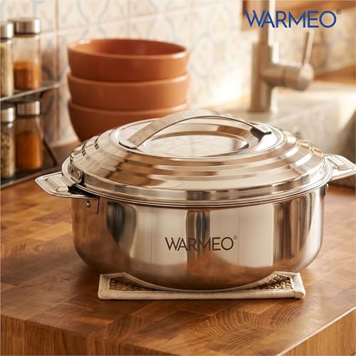 Image of WARMEO Linea Premium Insulated Stainless Steel Casseroles | Easy to Carry Hot Boxes for Kitchen | Hot Food, Easy to Store | Silver | 2000ml