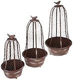 Creative Co-Op DE6220 Set of 3 Metal Planters with Wire Cloches