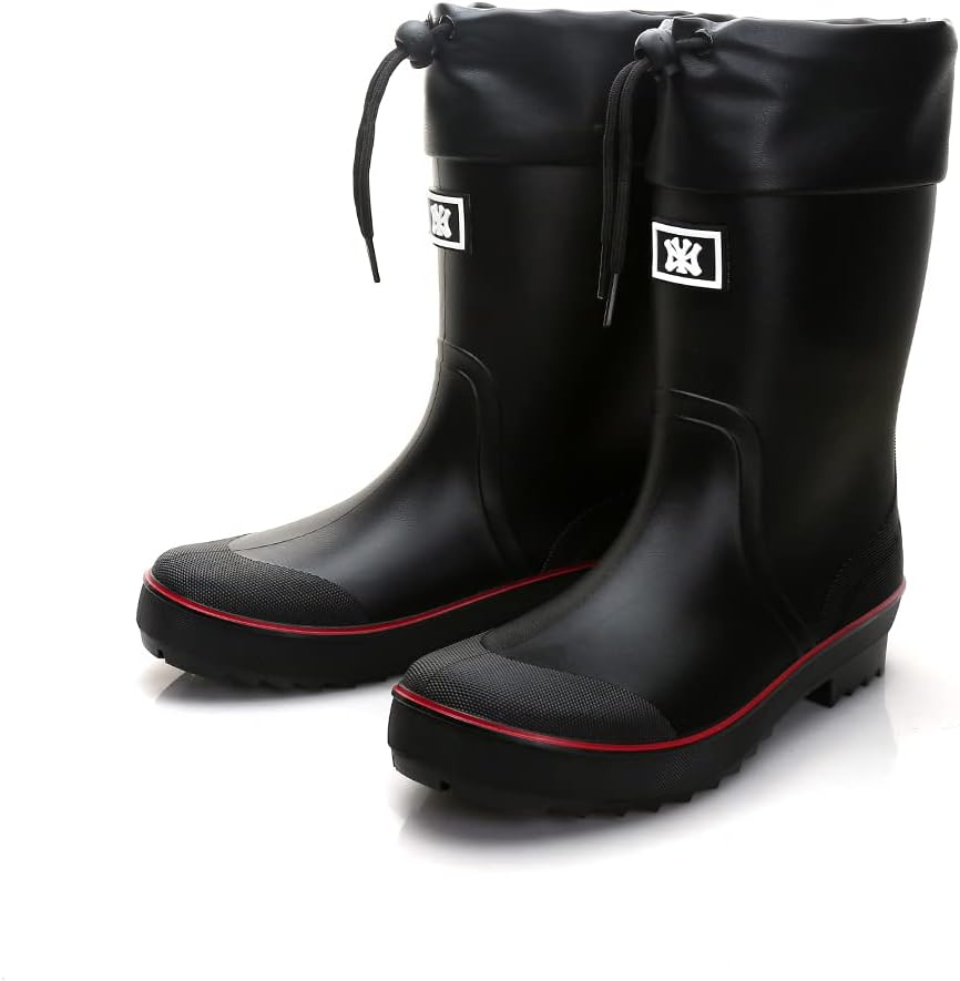 Rain Boots for Men, Waterproof Warm Rubber Boots Mens Garden Boots, Comfort Mid-Calf Lightweight Adjustable Raining Shoes, Elastic Chelsea Ankle Rain Boots Fishing Shoes for Yard Farm Outdoor Work
