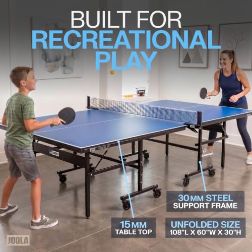 JOOLA Inside Professional MDF Indoor Ping Pong Table with Quick Clamp Table Tennis Net and Post Set - 10 Minute Easy Assembly - Tournament Quality - Foldable with Single Player Playback Mode, Blue - image 2