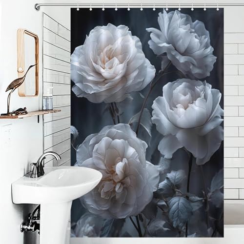 Rideau de douche fleur en polyester imperméable 122x183cm pour salle de bain - 6