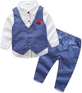 Edjude Boys,Clothing,Suits & Blazers Edjude Boys Gentleman Outfit Kid Suit Blazer Pants Set Long Sleeve Shirts Waistcoat Pants 3 Piece Wedding Party 2-7 Years