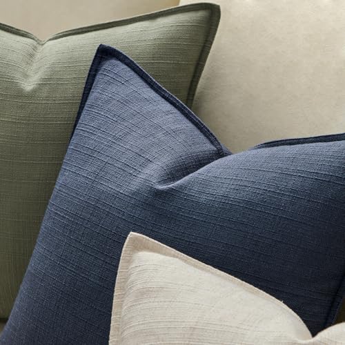 Image of MIULEE Pack of 2 Thick Textured Couch Throw Pillow Covers 18x18, Navy Blue Decorative Pillow Covers, Neutral Linen Cushion Cases for Sofa Bed Living Room Modern Farmhouse Home Decor, No Filling
