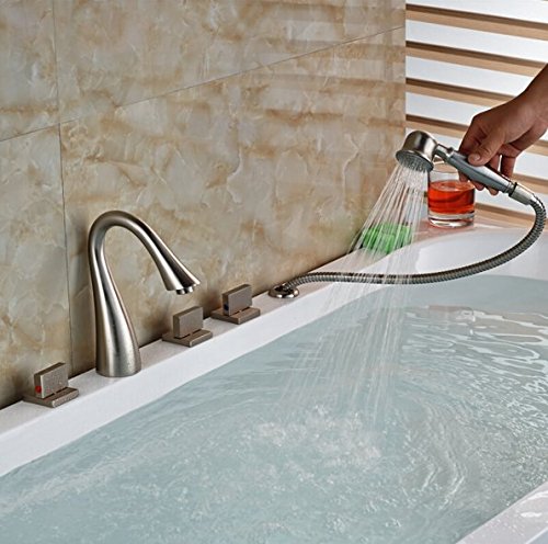 Mélangeur baignoire design carré avec douchette et commande 3 trous - 4