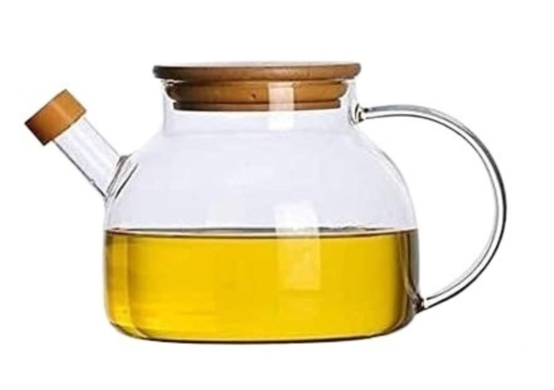 Distributore di Olio E Aceto, Bottiglia di Olio E Aceto, Bottiglia di Vetro A Prova di Perdite, Bottiglia di Olio Trasparente, Coperchio in Legno per Cucinare,
