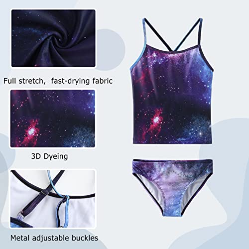 Image of Girls Two Piece Tankini Swimsuits Tie Dye Bathing Suit Kids Hawaiian Swimwear Set 3-16 Years