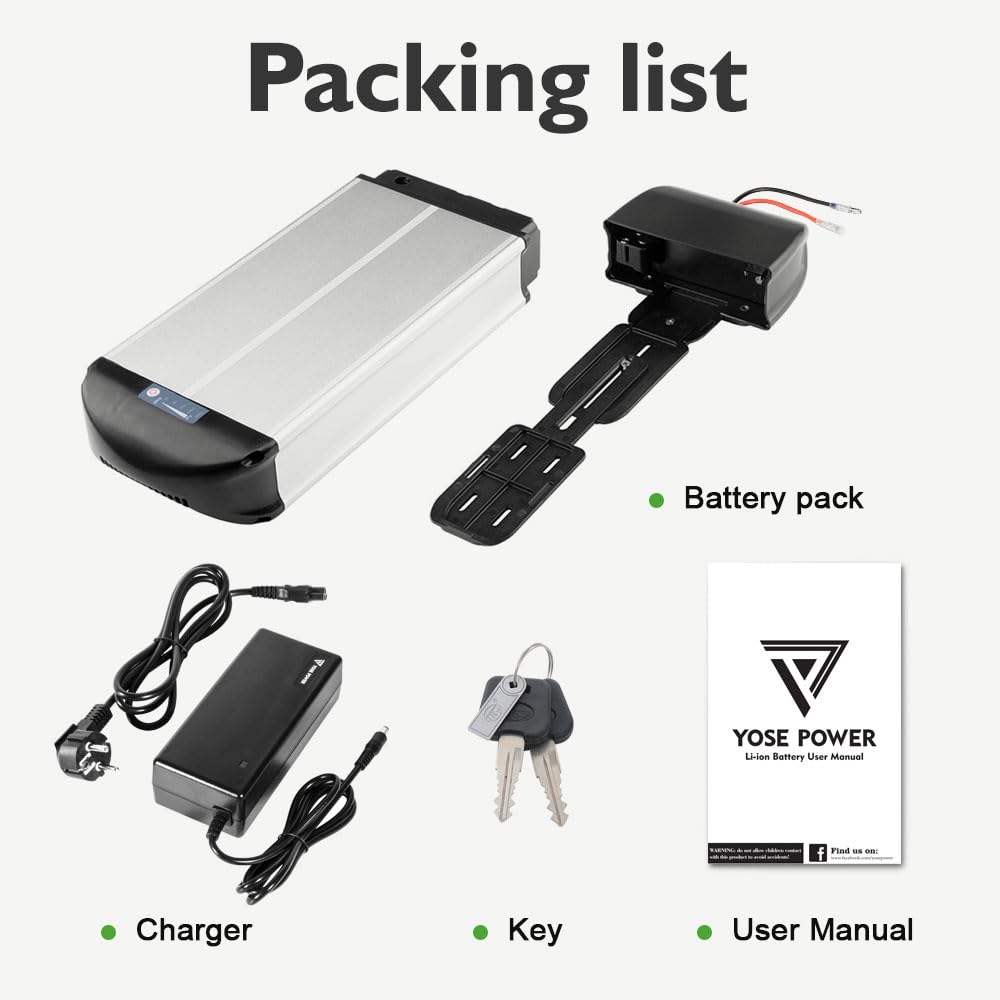 E-Bike Batterie 36V Li-ion Akku Dolphin Gepäckträgerbatterie mit Ladegerät Reflektor, Passend für Phylion/XH370-10J, Zhenlong, Aldi, Alurex, Mifa, Rex, Trio (36V 13Ah Batterie mit Ladegeräte)