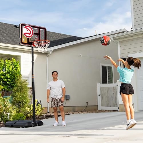 Image of Lifetime NBA Atlanta Hawks Portable Basketball Hoop, Adjustable Height 7.5-10 Ft, 44 Inch Shatterproof Fusion Backboard, Base with Wheels