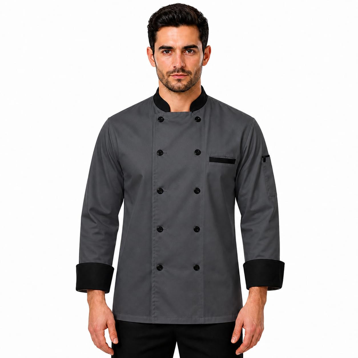 Kodenipr Club Men's and Women's Grey Chef Coat Black Contrast (Medium(38))-picture-23