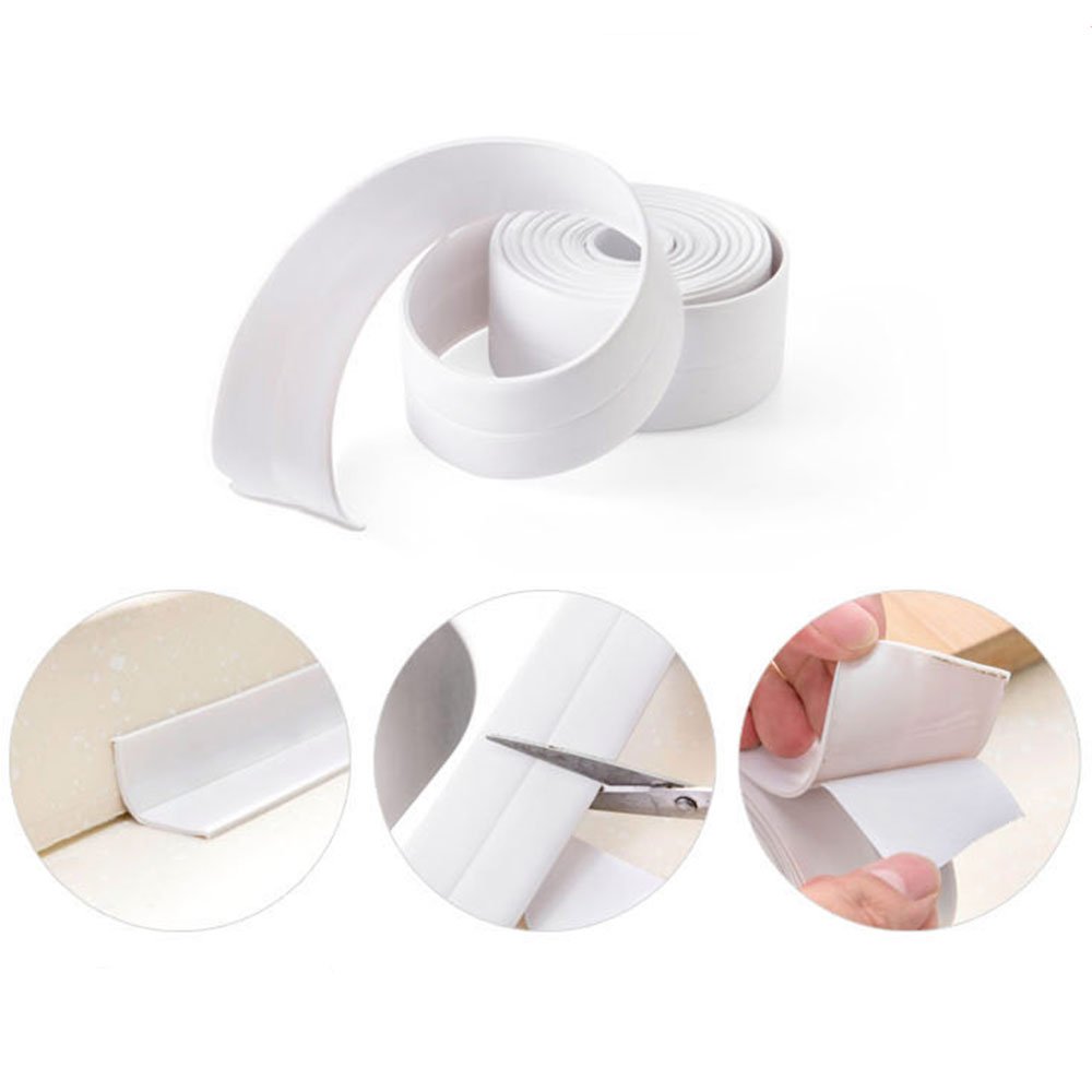 Caulk Tape Sealing Strip For Kitchen And Bath - Self-Adhesive Waterproof PVC Caulk Strips (2 Rolls)