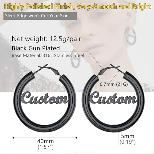 Image of Stainless Steel Chunky Hoop Earrings For Women, Minimalist and Chic, Black /Gold Plated, Round Hoops Earrings Hypoallergenic, Size: 30mm /40mm /60mm /80mm, Come with Box