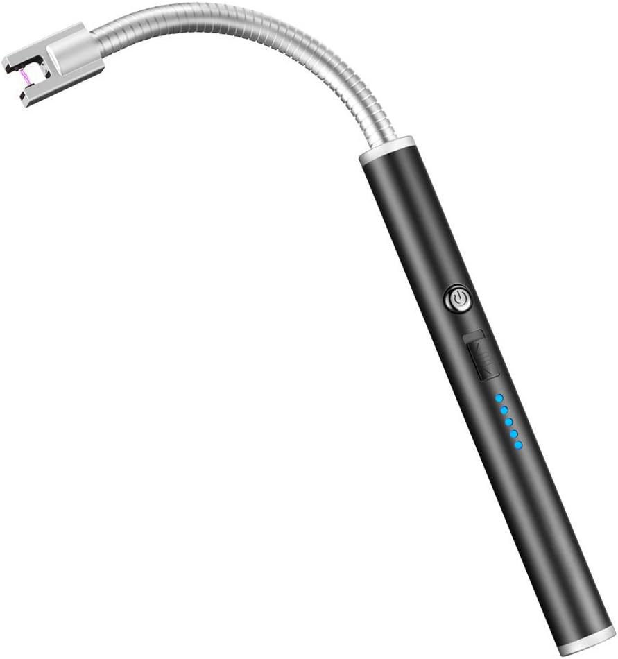 Candle Lighter - JCHIEN Electric Arc Lighter LED Battery Display Safety Switch with Longer 360° Flexible Neck USB Rechargeable Lighter for Kitchen Household Camping BBQ Firework