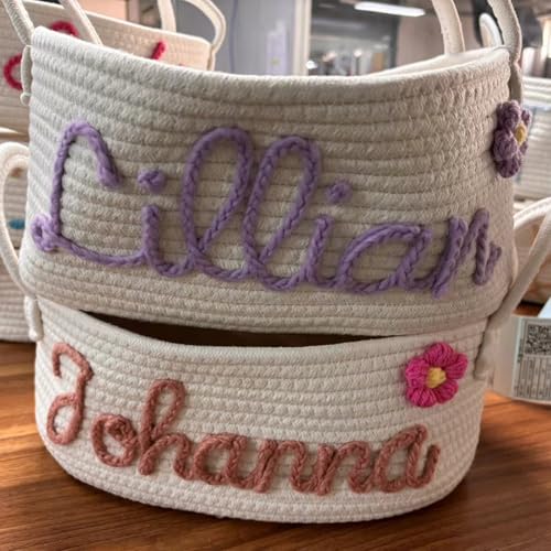 Cadeau de naissance personnalisé : panier de rangement brodé main - 7