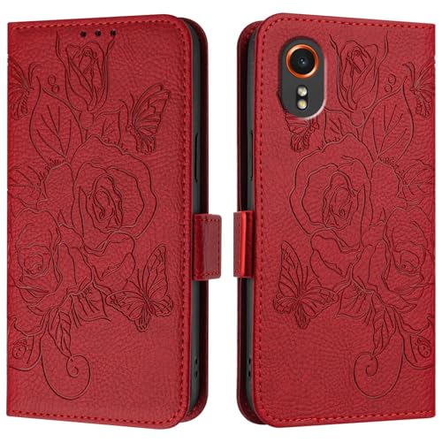 Samsung Galaxy Xcover 7 5G�P�[�X�A�E�H���b�g�P�[�X �X���� PU���U�[ �t�H���t���b�v�t�H���I�P�[�X�A�J�[�h�z���_�[+���X�g�X�g���b�v�t���ϏՌ��ی�P�[�X�ɑΉ�(Red)
