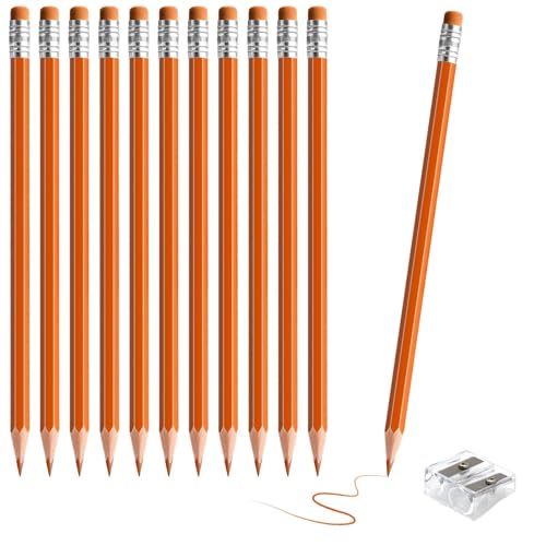 sqzrmdcg 12 PCS Orange Pencils with Eraser, Pre-Sharpened HB Pencils for Writing & Drawing, School Supplies for Kids Homework, Tests, Art Crafts & Teacher Grading (Orange)