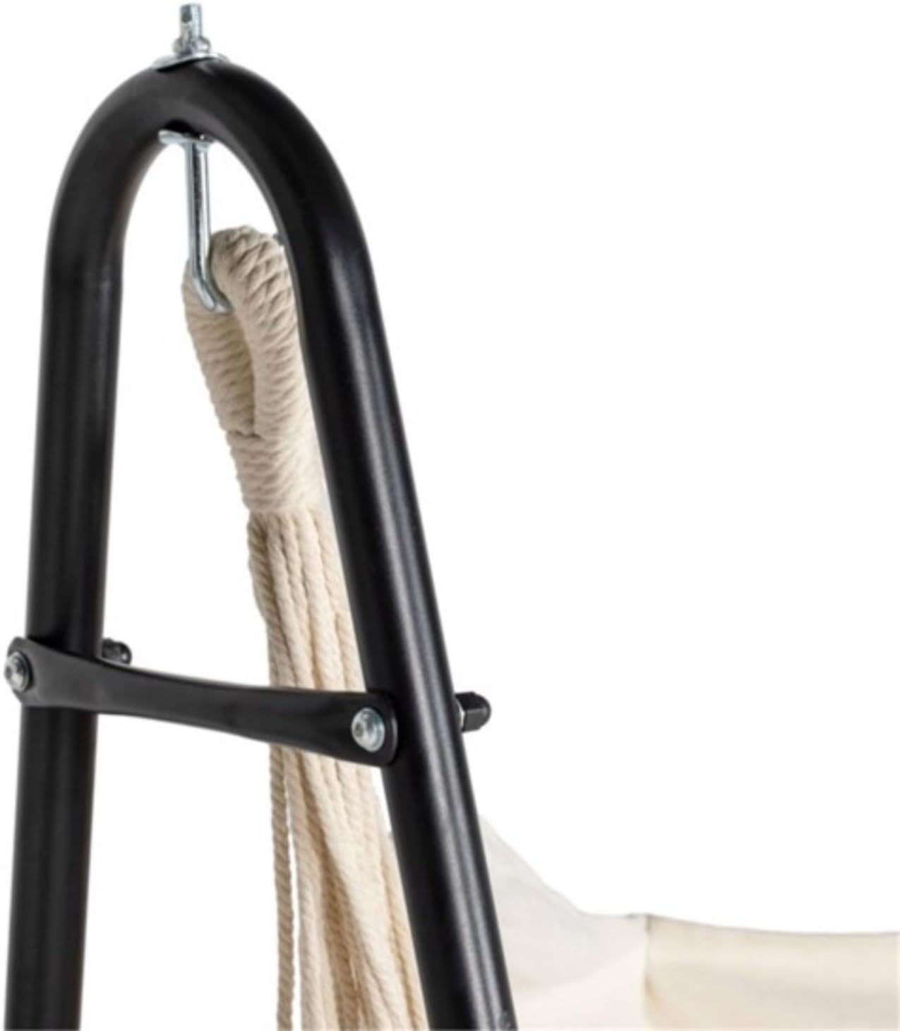 Swing Chair, Hammock Chair, U-Shaped Design, Stable Stand with Side Pockets, Rubber Feet on Legs, 330 Lbs, Suitable for Patios, Yards, Black and White