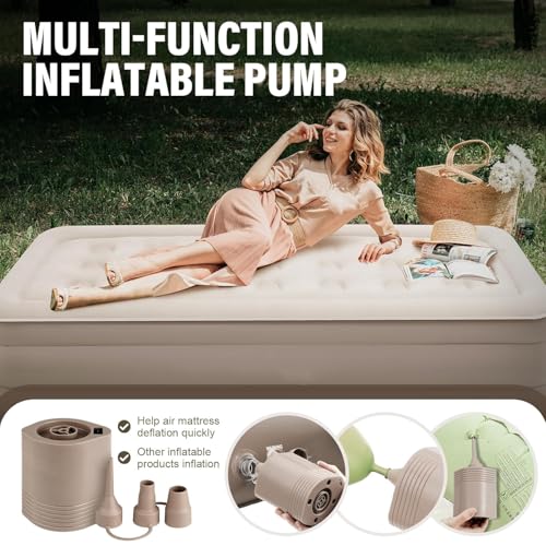 Image of Single Airbed, Inflatable Mattress, 191x99x40cm, Brown, Waterproof, 200kg Capacity, Plush, Minimalist, Inflates in 3 Mins, Suitable for Home & Camping