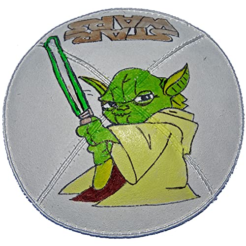 Hand-painted Kippah (Yarmulke) with a Green Wise lightsaber Master