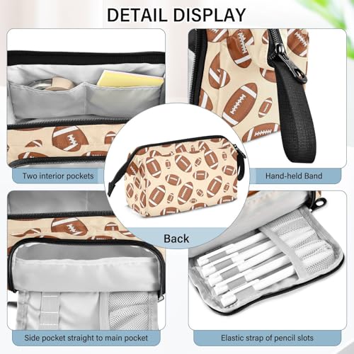 Image of Sports Football Khaki Print Pencil Case Pouch Big Capacity Pencil Bag Box Organizer Pen Case with Compartmens Stationery Organizer for Girls Boys Women School College Office