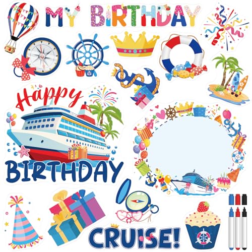 Image of Dazoratix Birthday Cruise Door Decorations - 17 Pcs Large Ship Cabin Anchor Magnetic Funny Magnets Stickers with Pens Stateroom Decal for Summer Carnival Party Accessories Refrigerator Car Decor Gifts