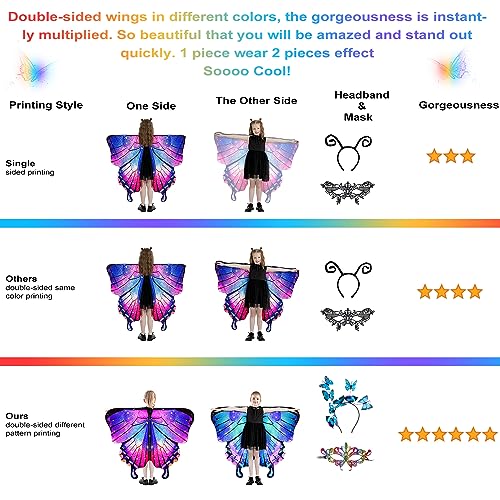 Disfraz alas de mariposa doble faz para niñas 3 piezas miniatura 3