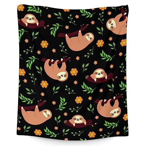 Mercuryelf Sloth Throw Blanket - Soft, Fuzzy & Warm - 60x80 Inches Flannel Blankets for Bed, Couch - Black Cute Throws Gift for Women, Men